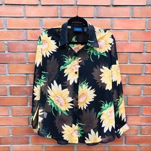 VINTAGE LIZ CLAIBORNE Sheer Sunflower Blouse M